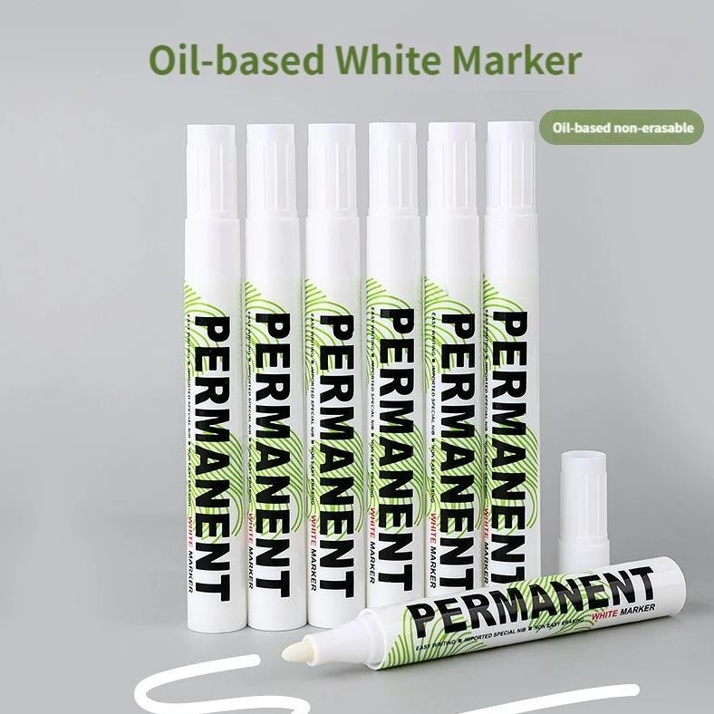 

Permanent Oily White Marker Pen 3.0Mm Diy Writing Drawing Graffiti Stationery Wrting School Supplies Waterproof White Gel Pens