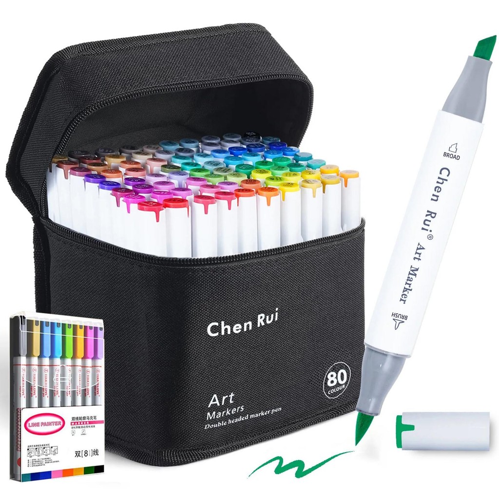 

48/60/80/120 Colors Dual Tip Brush&Chisel Permanent Art Marker Pens With Base & Outline Markers Drawing Supplies Kit-Refillable
