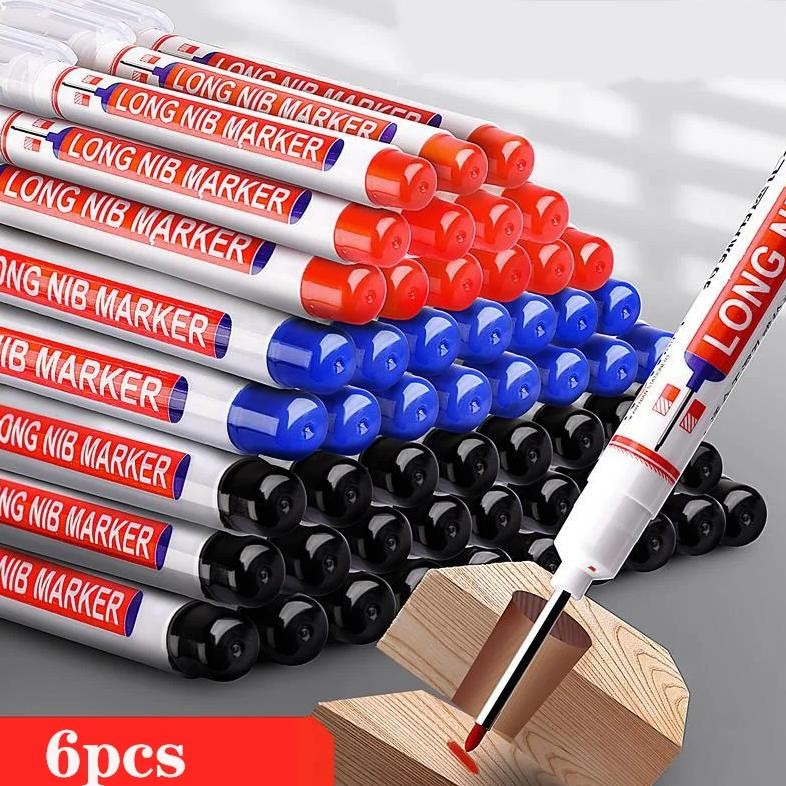 

6Pcs/Set 20Mm Deep Hole Long Nib Head Markers For Metal Perforating Pen Waterproof Bathroom Woodworking Decoration Multi-Purpose