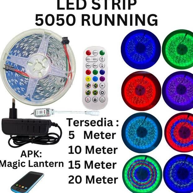 Lampu Led Strip Running 5050 Ws2811 Dc24V 5Meter.10Meter.15Meter.20Meter Paket Lengkap Tinggal Colok