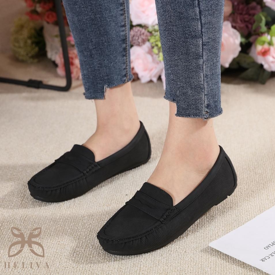 D133 Lf Heliva Frida Sepatu Loafer Wanita Flatshoes Sol 1Cm Bahan Kanvas Casual Kerja Hangout Hv765
