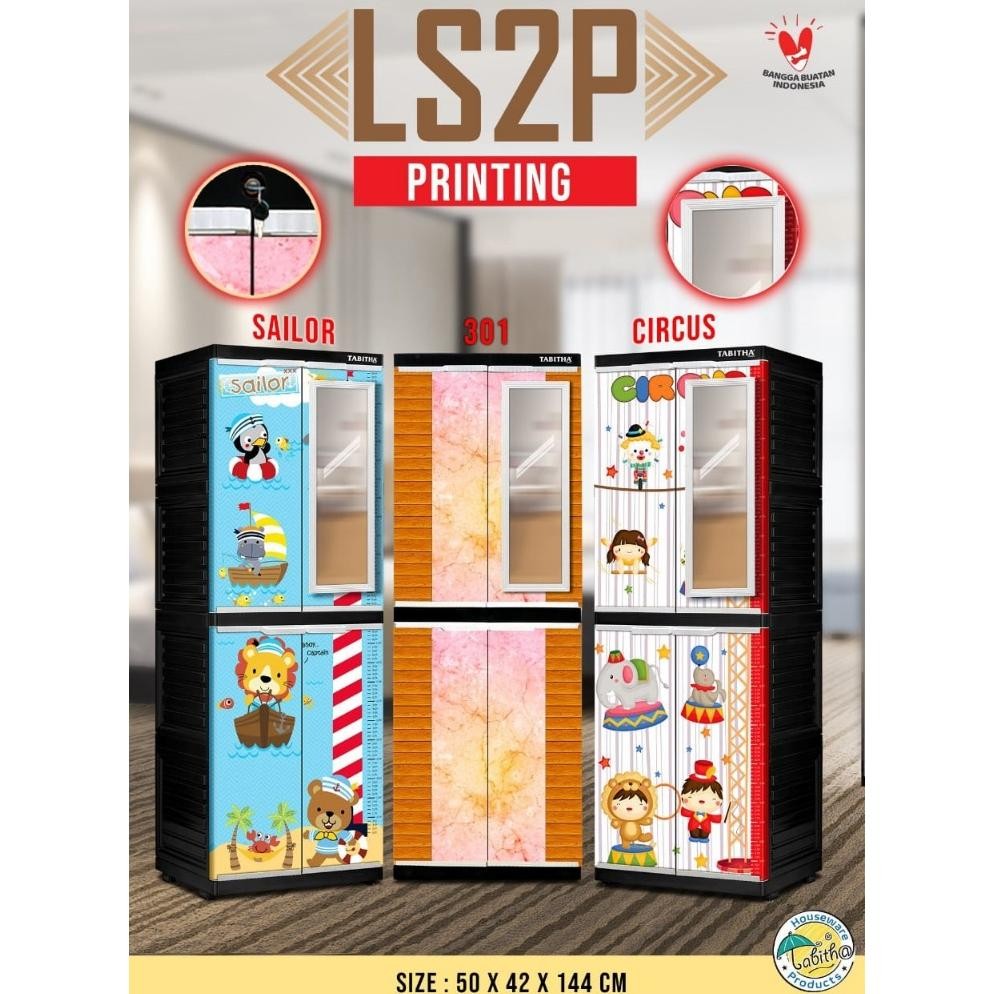 LEMARI Plastik Tabitha Susun 4 Full Kunci Karakter Ukiran Jepara Circus Sailor Rak Cermin Kaca Kunci