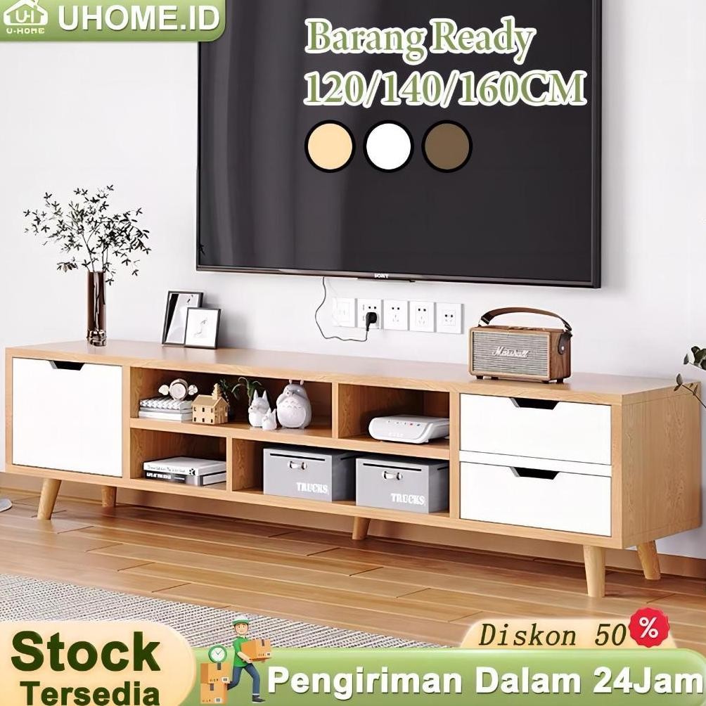 Meja TV 140CM Rak TV Minimalis Modern Kabinet TV Kayu Serbaguna Buffet TV Murah Awet