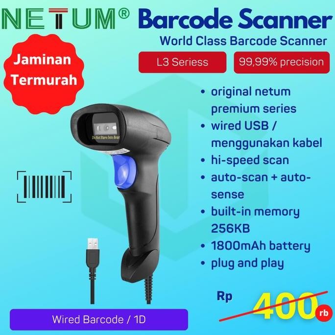 NETUM 1D AutoScan Barcode Scanner - Wired / Non Wireless
