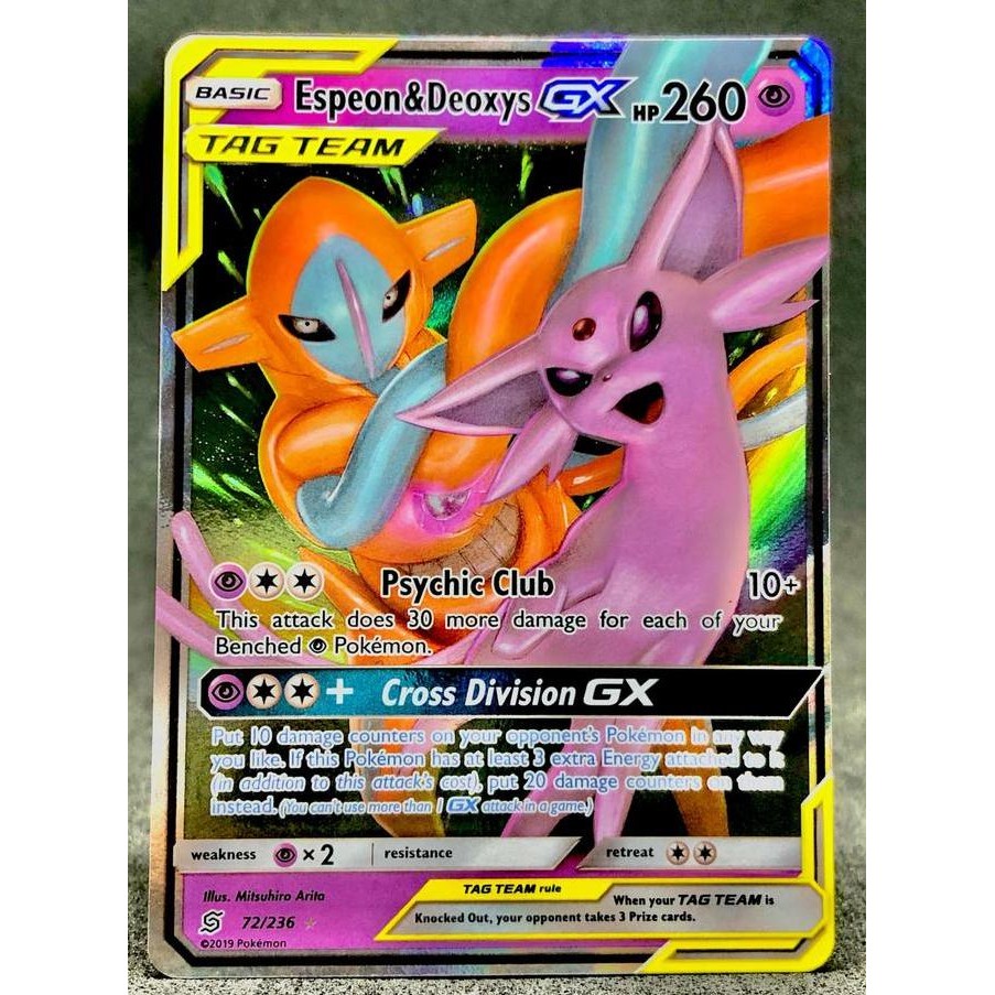 Espeon & Deoxys GX RR 72/236 - Pokemon Sun And Moon Unified Minds Kualitas Original