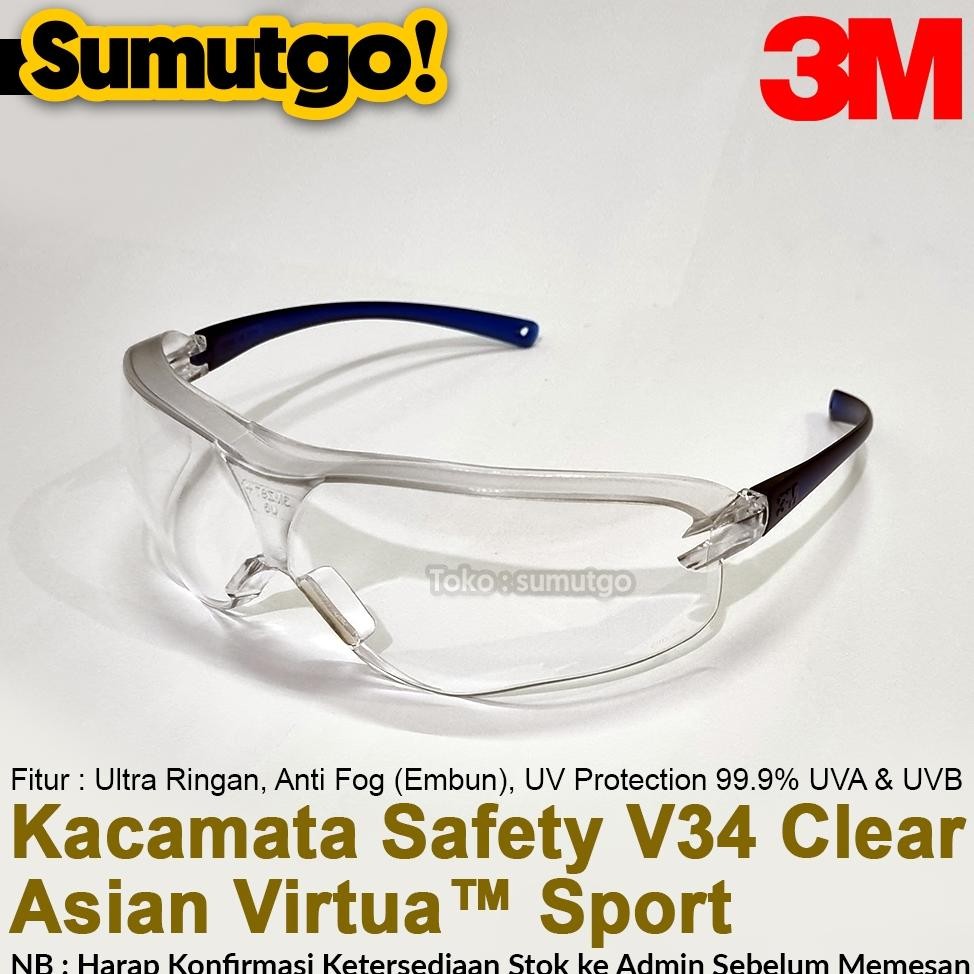 NEW Kacamata Safety Proyek Anti Fog 3M Asian Virtua Sport V34 Clear Putih / Kaca Mata Bening APD Ker