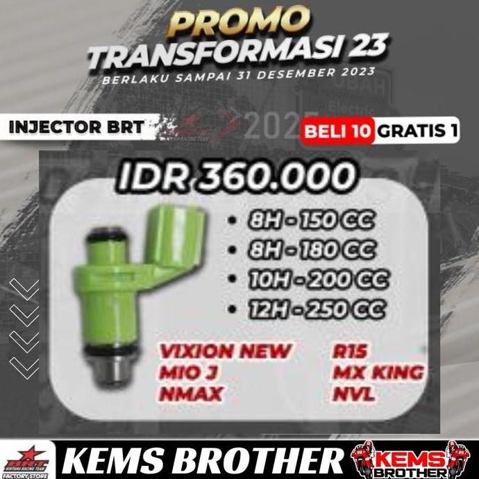 INJEKTOR ORINAL BRT NMAX AEROX MIO J NVL NVA 8 HOLE dan 10 HOLE untuk 150cc 180cc 200cc 250cc