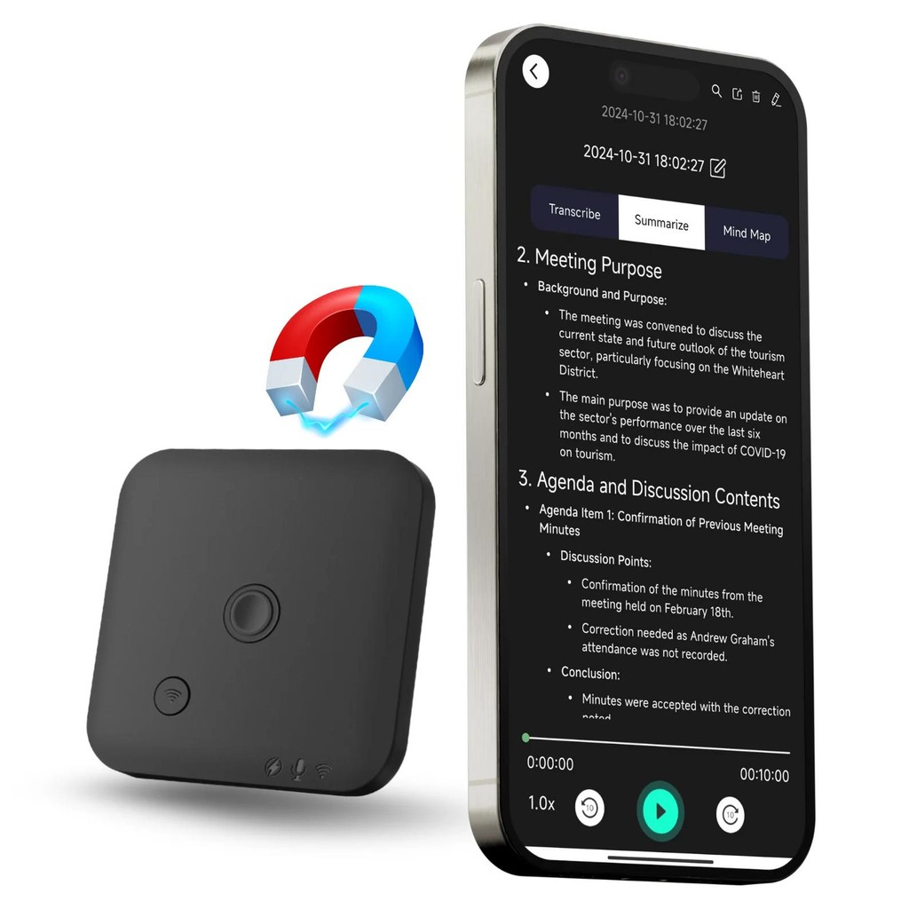 

AI-Powered Voice Recorder and Call Recorder with Speech-to-Text & Summarization, Supports 100 Languages, 64GB Storage