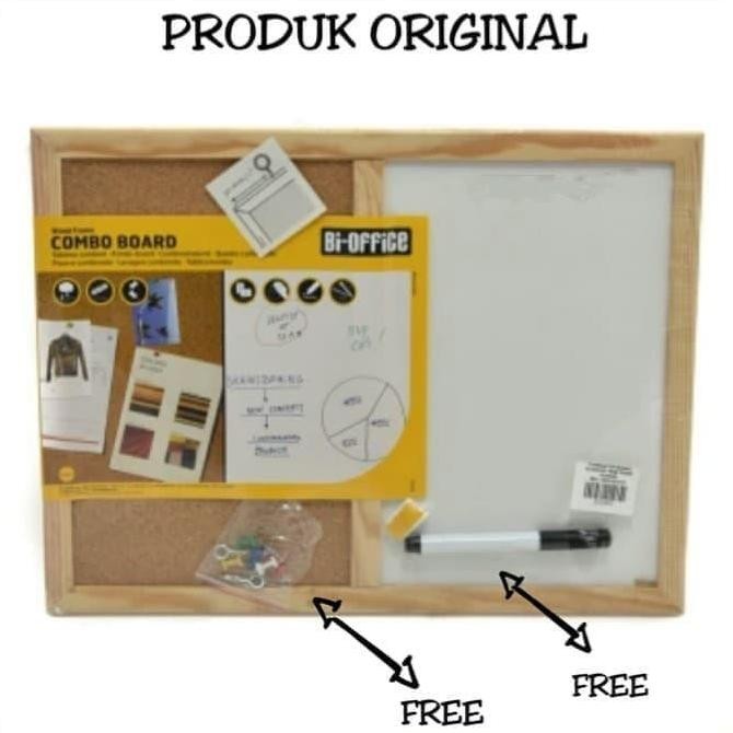 

Combo Pin Cork Board / WhiteBoard Papan Tempel Tulis 2in1 90x60cm Kualitas Original