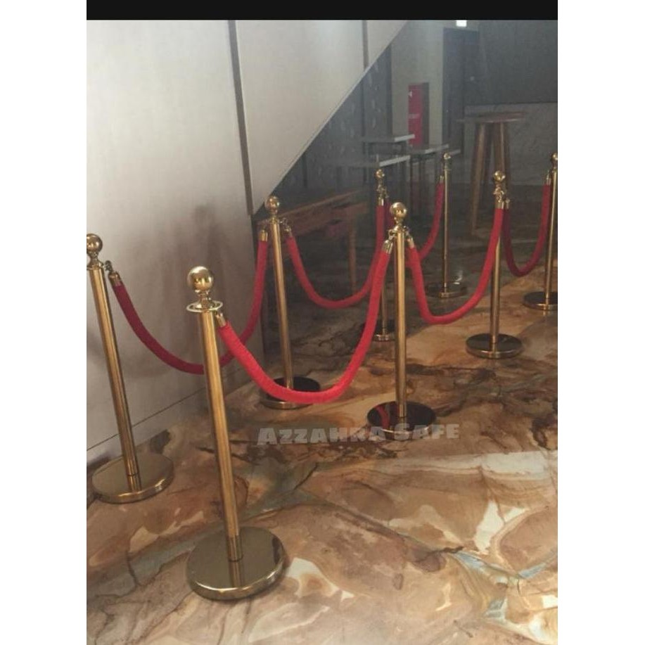 

Tiang Antrian GOLD Kepala Bulat/Tiang Pembatas antrian Tali BLUDRU Kualitas Original