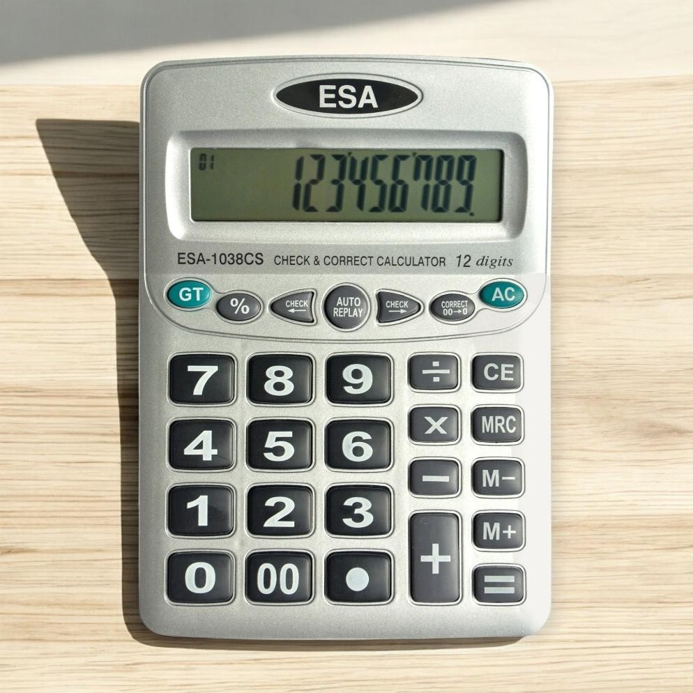 

LINDU ESA Kalkulator Besar 12 Digits Check Correct Warna Abu-Abu 1038CS