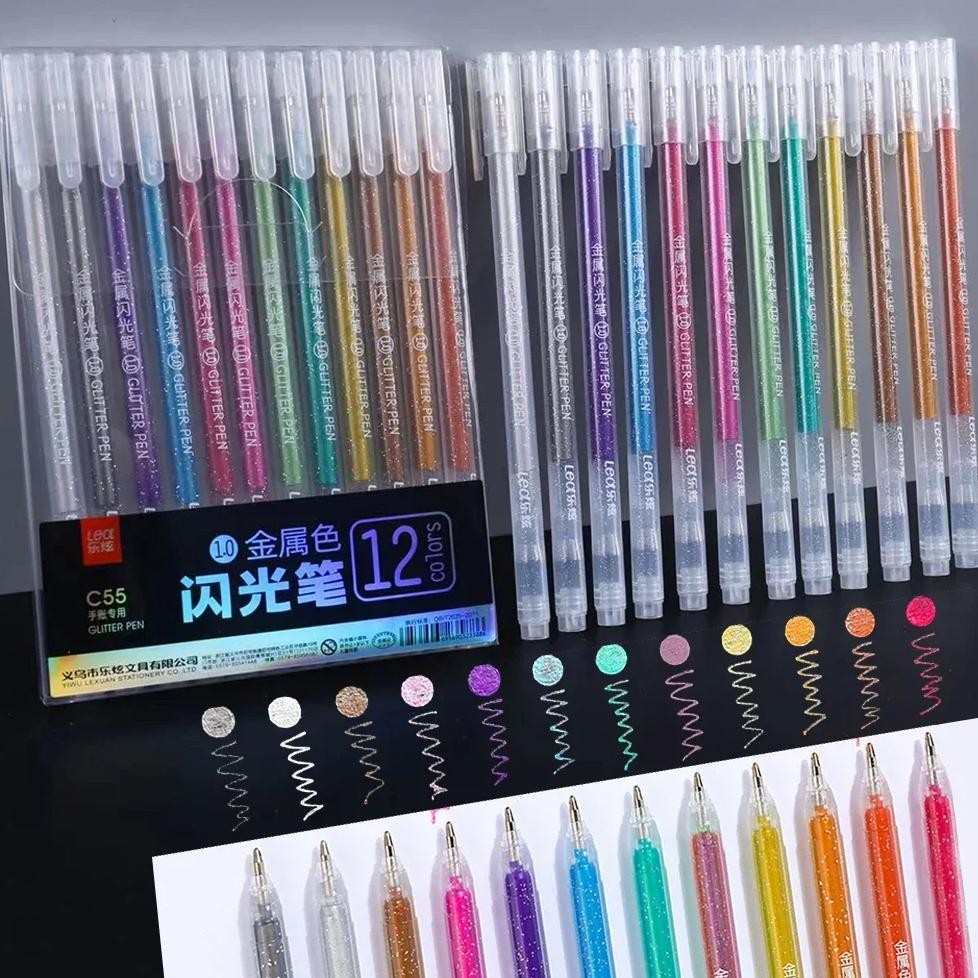 

12Pcs/Set Sparkling Colorful Gel Pens Scrapbooking Journa Drawing Pen Graffiti Painting Tools Student Stationery School Supplies