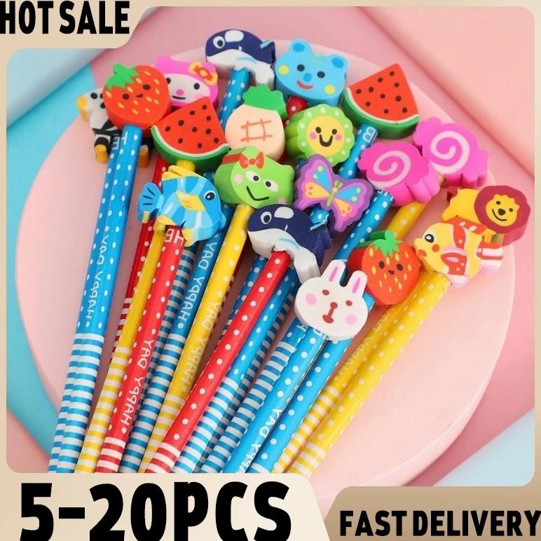 

5-20Pcs Cartoon With Eraser Pencil Cute And Creative Stationery Gifts For Kindergarten Pupils Office And School Supplies Hb