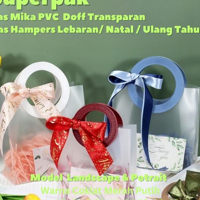 

Grosir 10Pcs Tas Mika Pvc Doff Transparan Leather Handle Tas Hampers Tas Souvenir Tas Goodie Bag Lebaran Natal Imlek Ulang Tahun