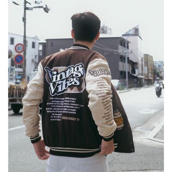 Murah Thesilversky Vintage Varsity Brown Jacket Premium Fleece Suede