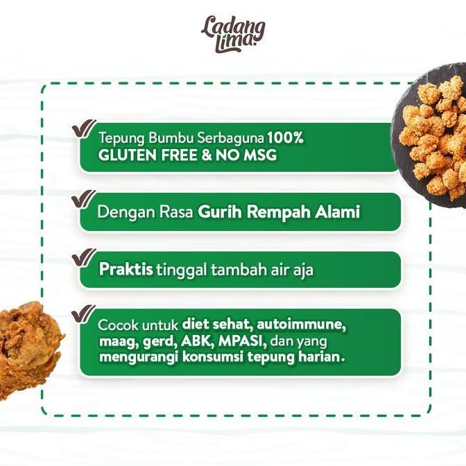 

Sale 5 Pcs Tepung Bumbu Serbaguna - Ladang Lima Gluten Free Healthy Flour