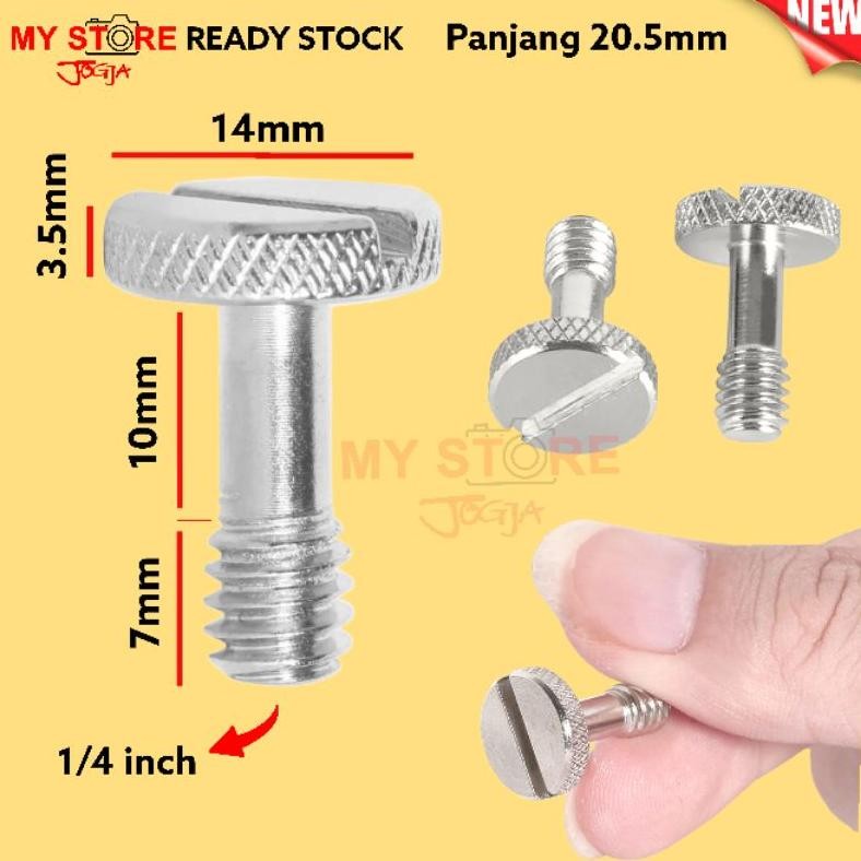 Screw Baut 1/4 inch Quick Release Plate Plat pelat Tripod Monopod panjang 20.5mm Tiang Flash Light S