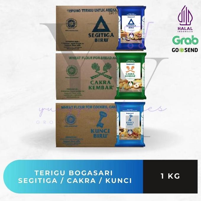 

Terlaris 1 Dus 12 Bungkus Terigu Segitiga Biru / Cakra Kembar / Kunci Biru 1 Kg