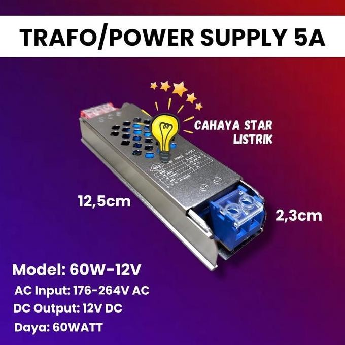 Trafo Power Suply Slim 12V 5A 10A / Adaptor 12V Travo Body Slim Tipis Terbaru