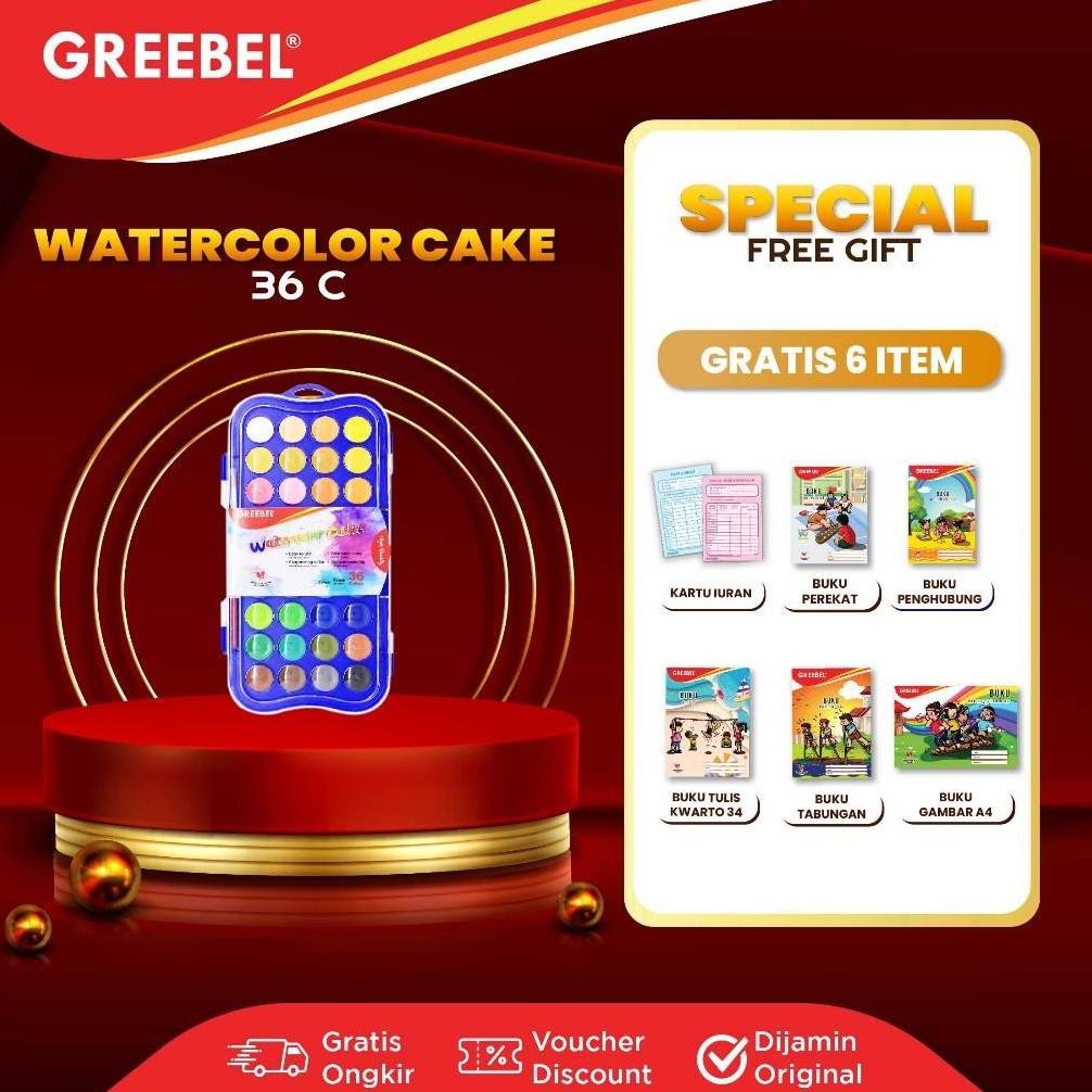 

LINDU GREEBEL Cat Air Set 36 Warna / Watercolor Cake Gratis Kuas (36 WARNA) / Cat Air Cat Lukis Melukis Mewarnai