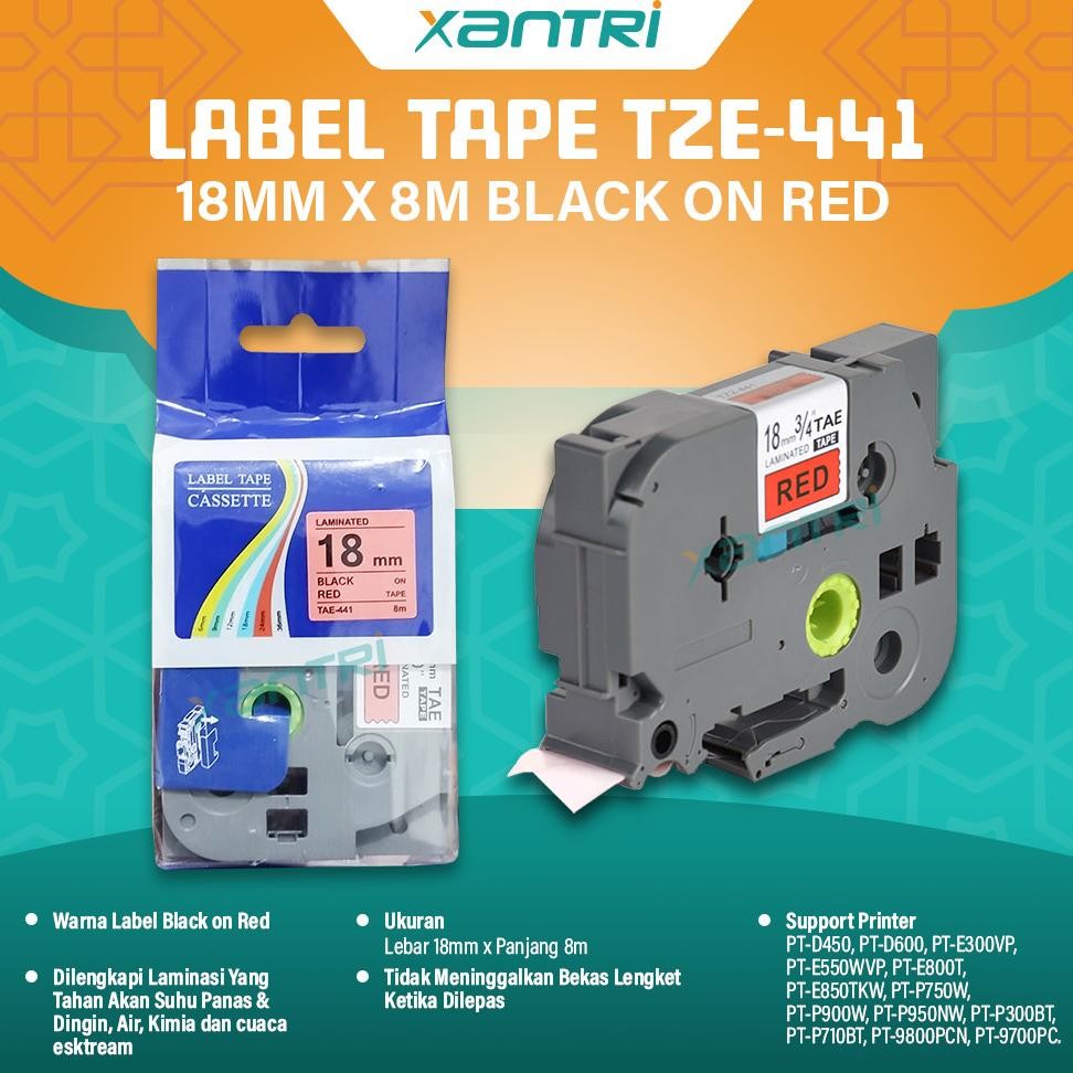 

LINDU Xantri - Label Tape Laminated Xantri TZE-441 18mm X 8m Black On Red New