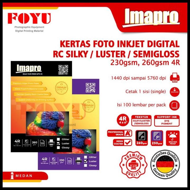 

Terlaris Kertas Foto Inkjet Imapro Professional Rc Silky Luster 260Gsm 4R Good Quality