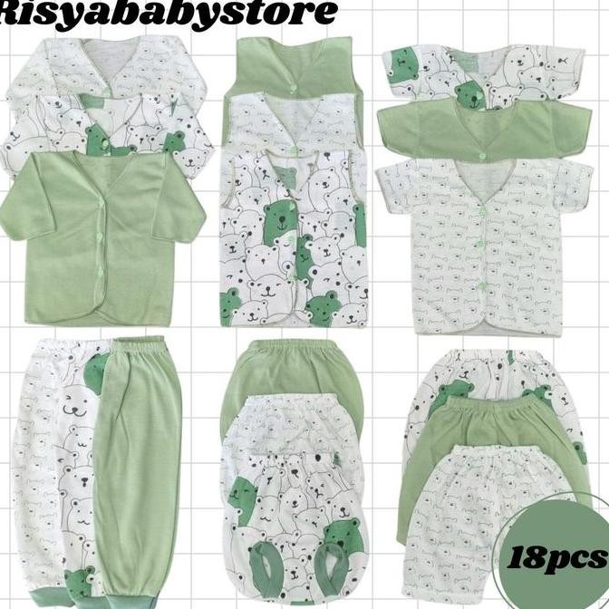 Tersedia Paket baju bayi 18 pcs hijau sage hemat pakaian bayi newborn netral