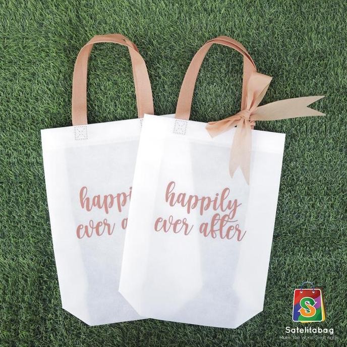 

ready (ISI 12 PCS) Goodie Bag Tas Sovenir Spunbond Model Handle 25x35x8 (READY STOK) Belanja