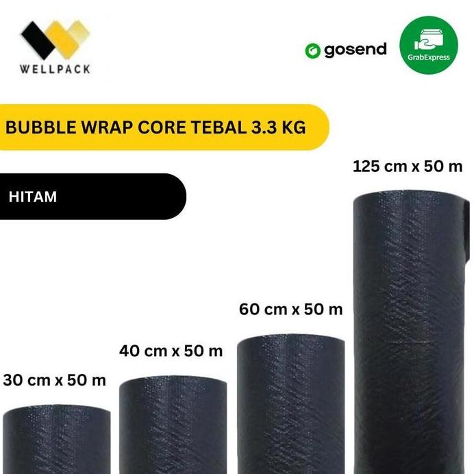 

ready BUBBLE WRAP ROLL WELLPACK WP HITAM CORE TEBAL 3.3 KG 125 60 40 30 CM X 50 METER