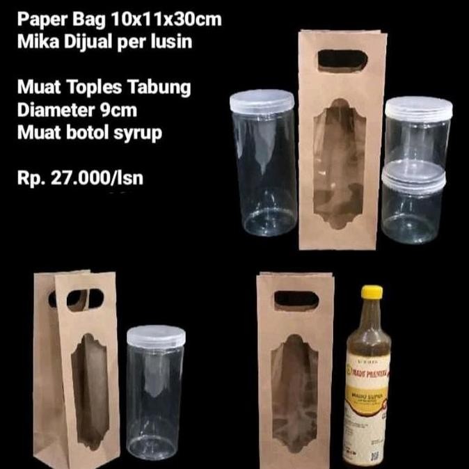 

ready Paper Bag 10x11x30cm Mika Cocok utk Botol Syrup atau Toples Tabung Dijual per lusin