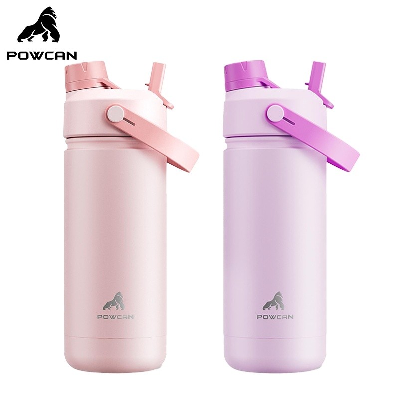 Botol air tumbler terisolasi POWCAN 18oz (530ml) dengan sedotan dan tutup 2-in-1, gelas air stainles
