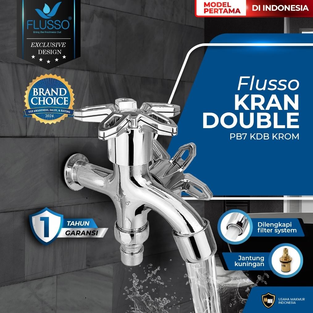 FLUSSO Kran Air Double | Kran Cabang 2 | Kran Double Shower | Kran Shower Kamar Mandi