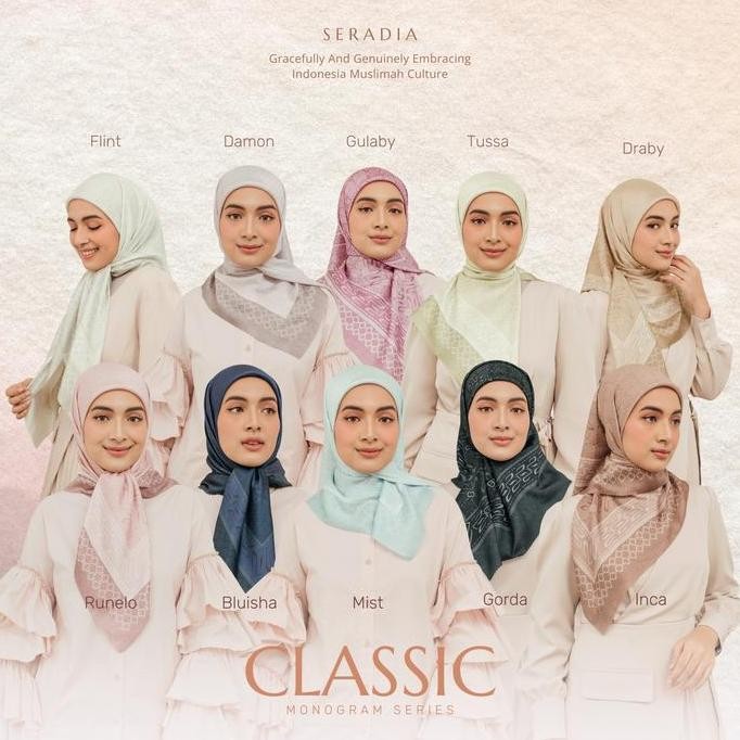 SERADIA HIJAB SEGI EMPAT MONOGRAM CLASSIC