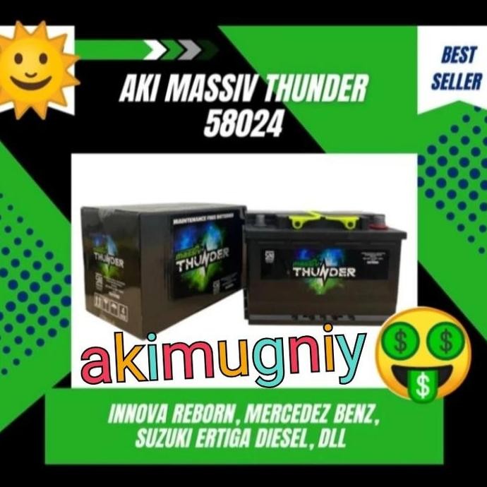 . aki mobil ertiga diesel 58024 12v 80ah massiv thunder aki kering