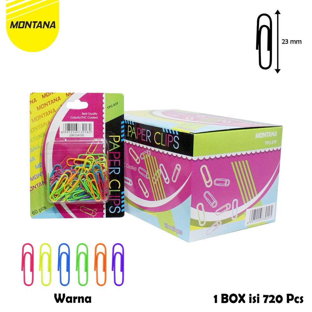 

READY STOK Montana Paper Clip 23 mm 1 Box 720 Pcs Klip Penjepit Kertas TPC-01F Siap kirim
