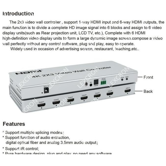 Video Wall Hdmi Controller 2X3 4K 30Hz Lexcron New Stok