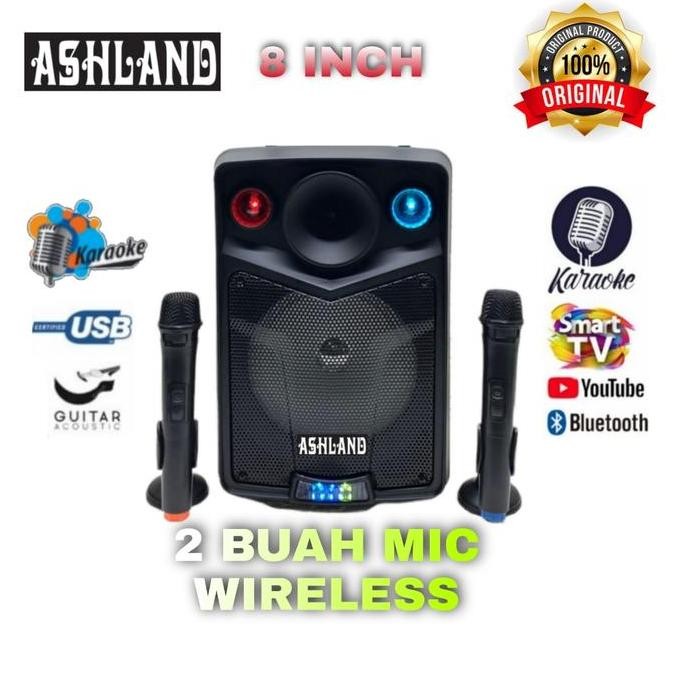 Speaker Portable Ashland 8Inch 2Mic Wireless Usb Bluetooth New Stok