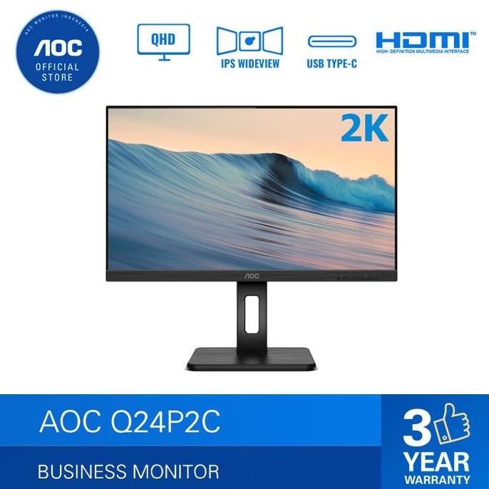 Premium AOC Q24P2C Ergonomic IPS Monitor with USB-C (23"/4ms/QHD)