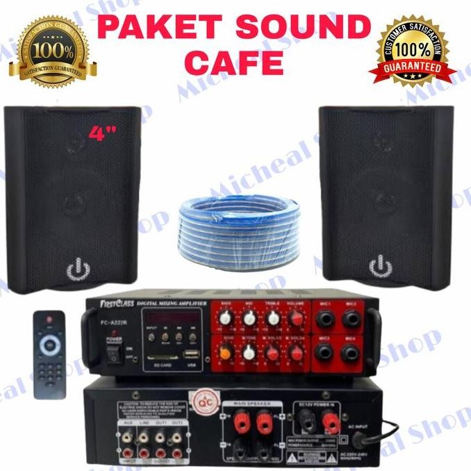 Paket Sound Sistem Cafe Mini Indoor 2 Speakear 4 " New Stok