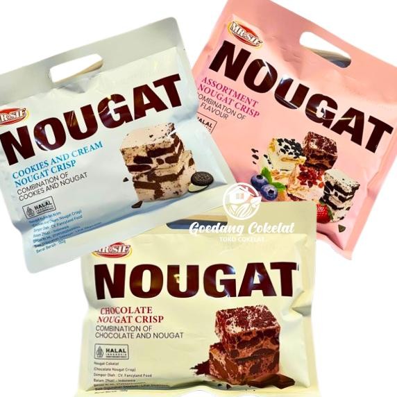 

PJ MR.SIF NOUGAT Assortment Chocolate Cookies N Cream Strawberry Nougat Crisp Cemilan Snack Nougat Coklat 150g