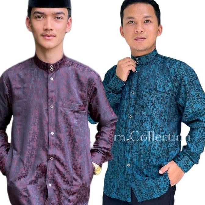 Tersedia HM - Jaguar Songket-baju lebaran bergundy kemeja Koko pria dewasa terbaru kekinian casual l