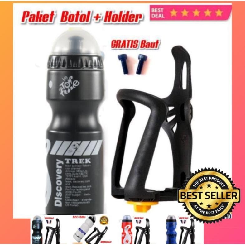 Paket Botol Minum Sepeda 650ml dan Holder Botol Sepeda BONUS Baut