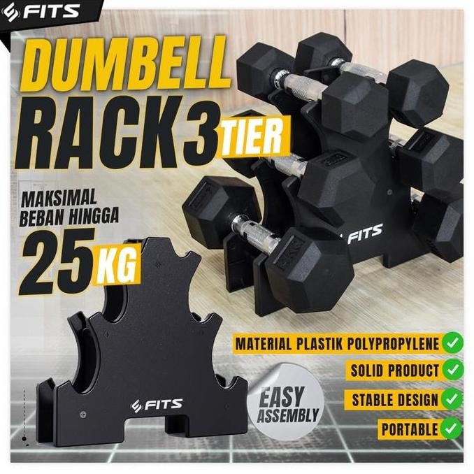 FITS Dumbell Rack 3 Tier - Rak Barbell gym Stand Penyimpanan