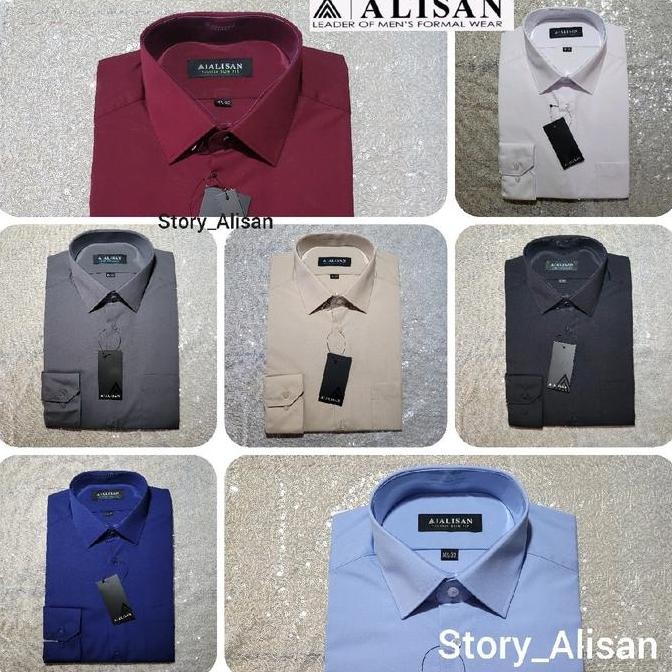 Tersedia Kemeja ALISAN Polos Reguler Lengan Panjang Bahan Katun 100% Original Seragam Hitam Putih - 