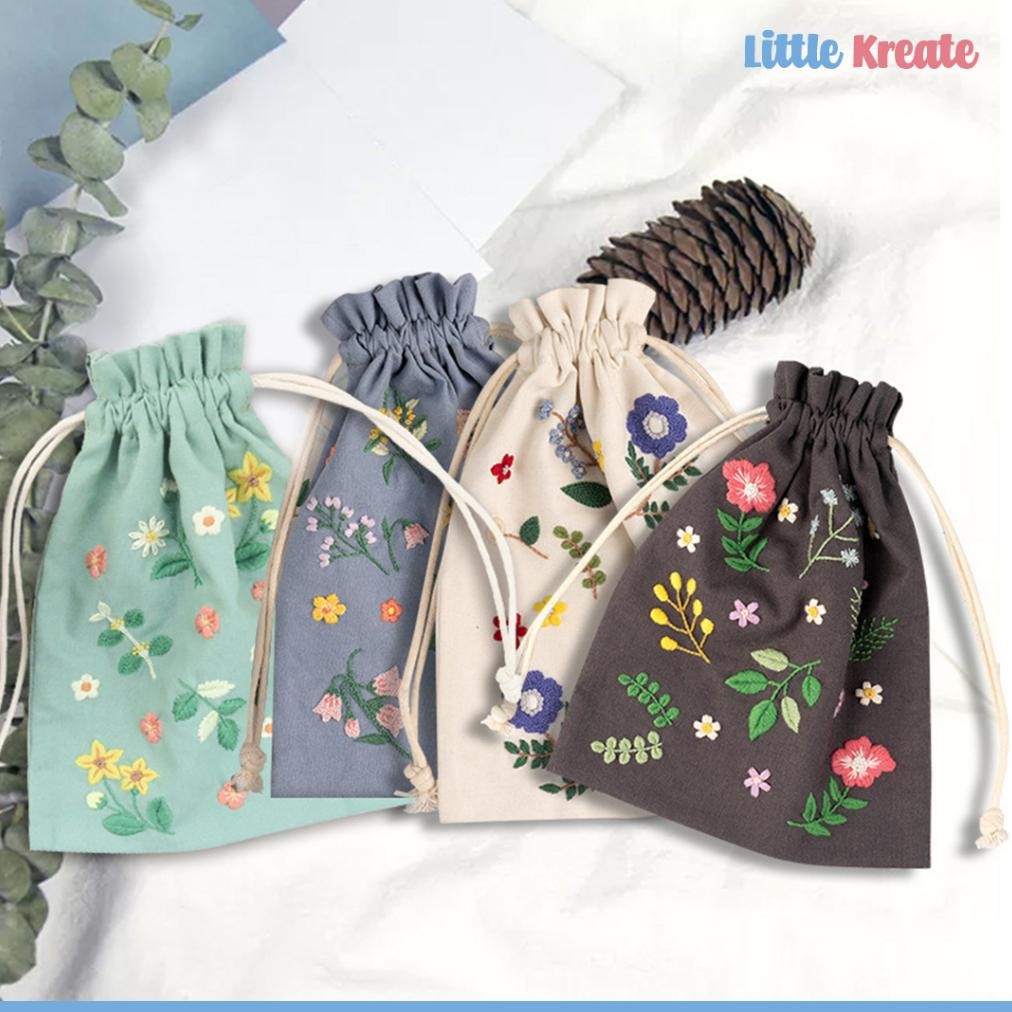 Eg#107 Diy Tas Sulam - Tas Serut / Diy Hand Embroidery String Bag Pouch Set / Paket Sulam Menyulam /