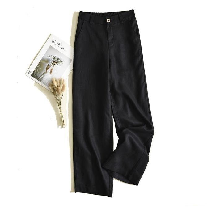 Celana Premium Katun Linen Kulot Highwaist Celana Hitam Wanita Celana Basic Kain Panjang Termurah