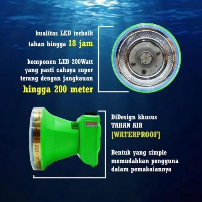 Senter Kepala Selam Jinlong 200W Jl 232 (Cahaya Putih) Ring 98