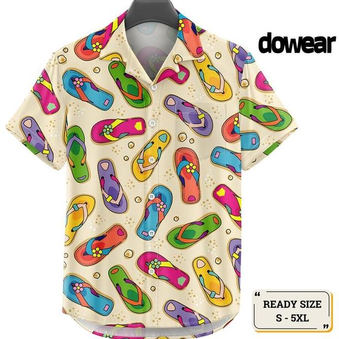 Tersedia Dowear Baju Kemeja Motif Kekinian Cowok Cewek Bali Pantai Surfing Hawai Jumbo 531 SENDAL PA