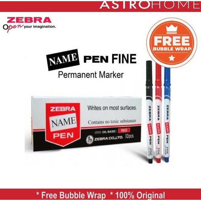 

Zebra Namepen Spidol Permanent Marker Oil Base - Tinta Tahan Lama dan Cepat Kering - Stationery (1 pax / 10 pcs)
