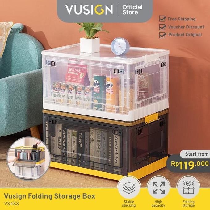 

Terlaris Vusign Foldable Storage Box Plastik Lipat Transparan Beroda Vs48X